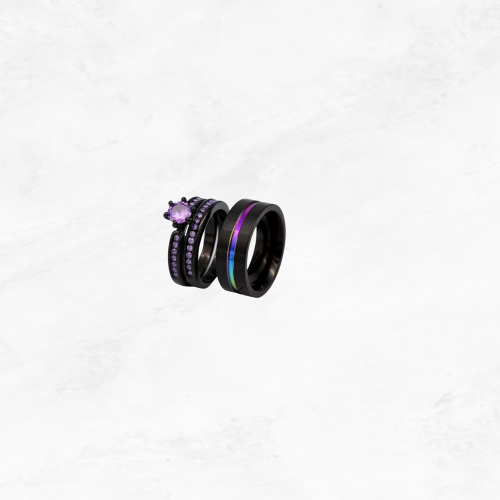 Wedding Ring Set Women’s Size: 6 18KT Black & Men Size: 7 Tungsten Wedding Band